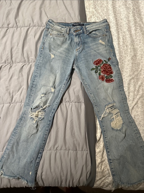 Zara Denim - Zara Light Wash Jeans with Red Rose Embroidery